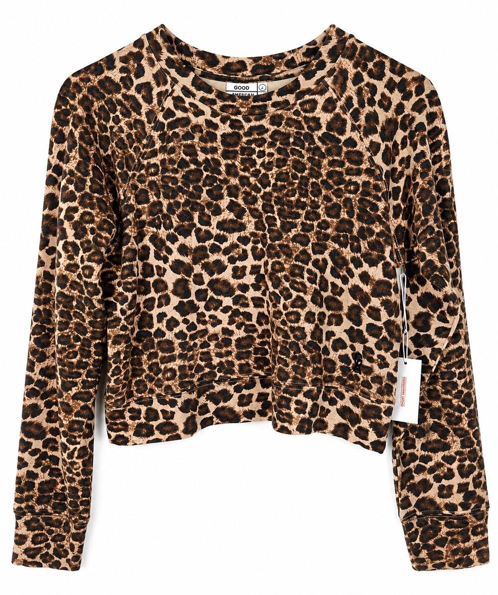 NWT Good American Leopard Print Cropped Sweatshirt Size 3 Large L Made USA